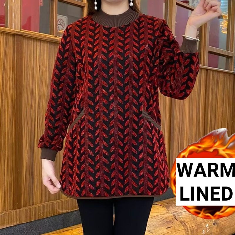 Haut à Manches Longues Doublé Chaud et Tendance avec Poches pour Femmes