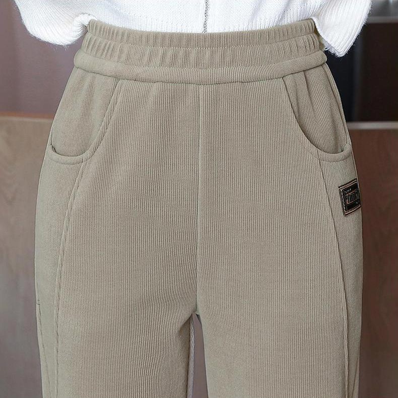Pantalon chaud à taille haute pour femmes, doublé de polaire
