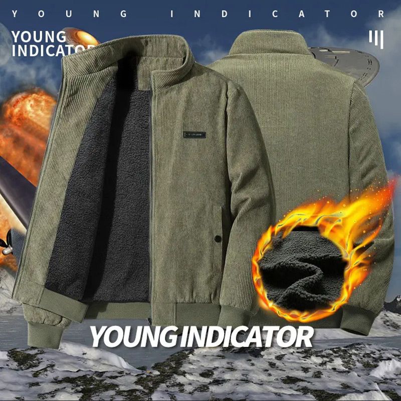 Veste à fermeture éclair en velours côtelé doublé de thermique pour hommes, avec col montant