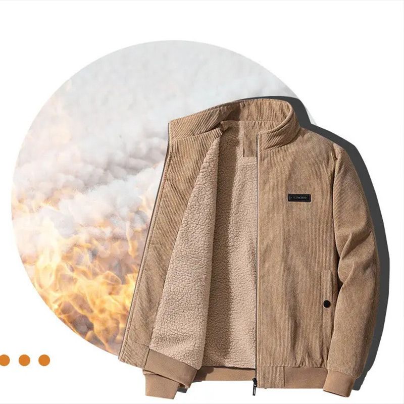 Veste à fermeture éclair en velours côtelé doublé de thermique pour hommes, avec col montant