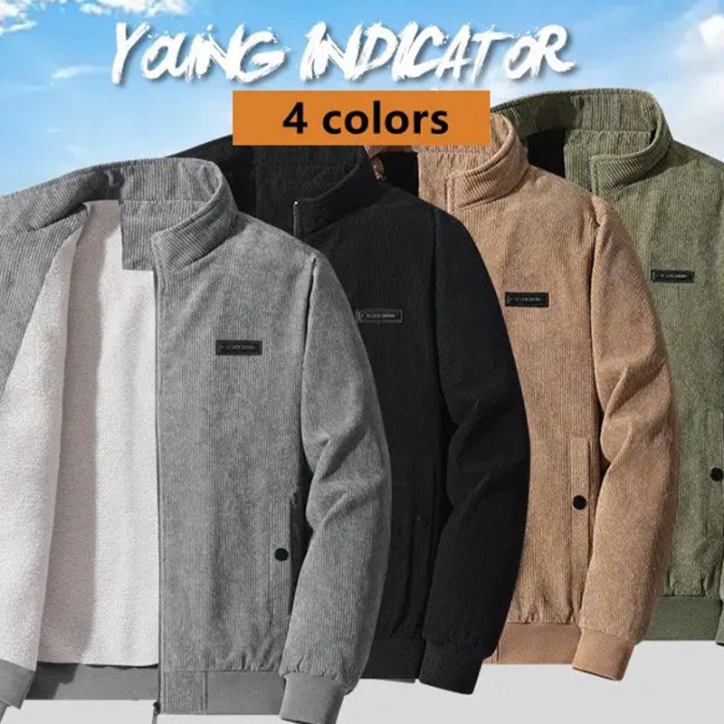 Veste à fermeture éclair en velours côtelé doublé de thermique pour hommes, avec col montant