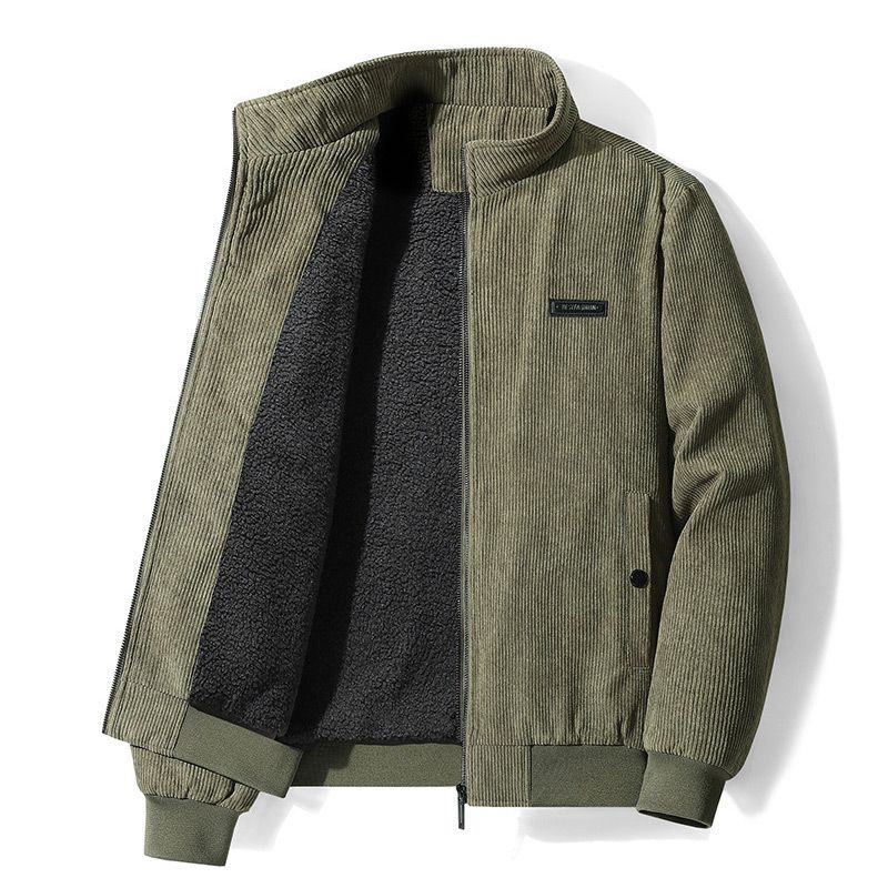 Veste à fermeture éclair en velours côtelé doublé de thermique pour hommes, avec col montant