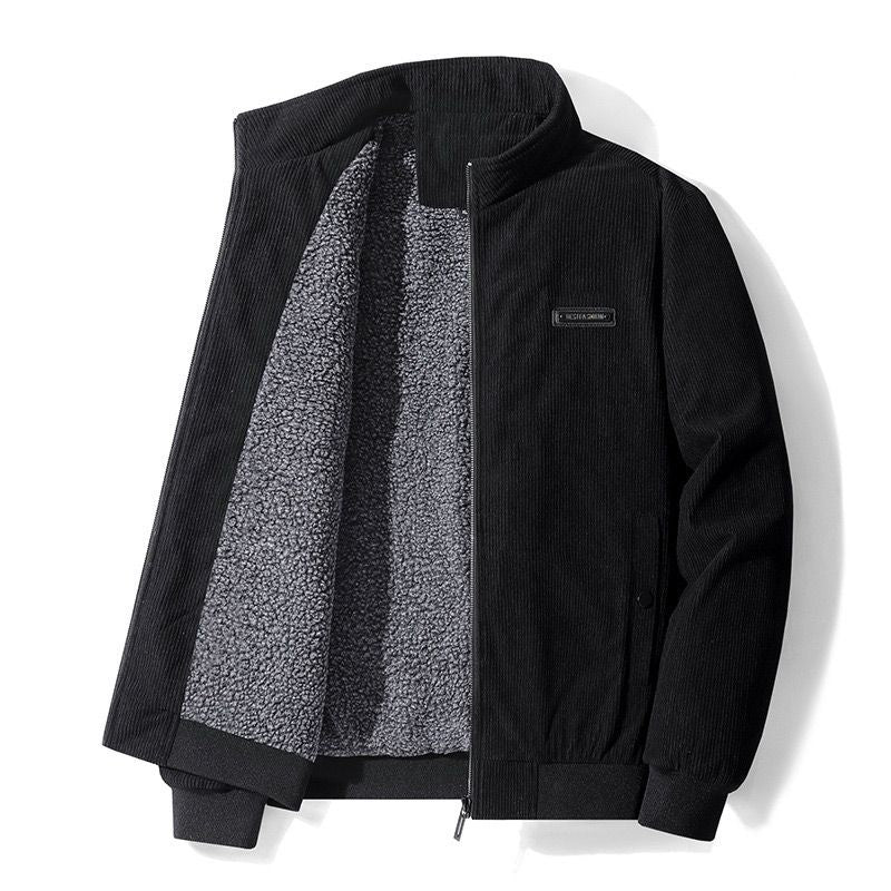 Veste à fermeture éclair en velours côtelé doublé de thermique pour hommes, avec col montant