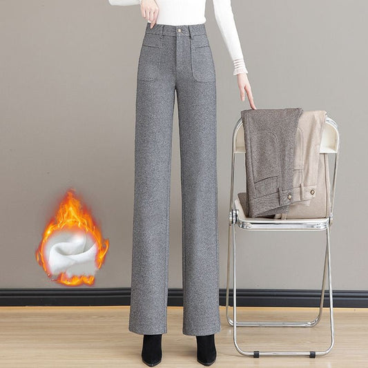 [Cadeau pour elle] Pantalon à jambe droite thermique haute taille des femmes