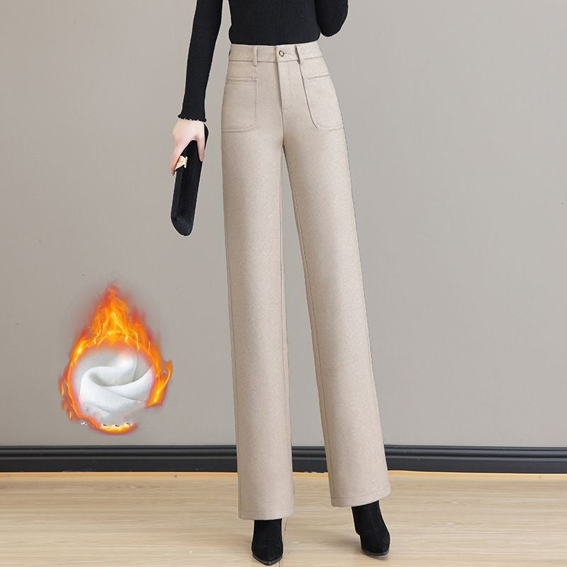 [Cadeau pour elle] Pantalon à jambe droite thermique haute taille des femmes