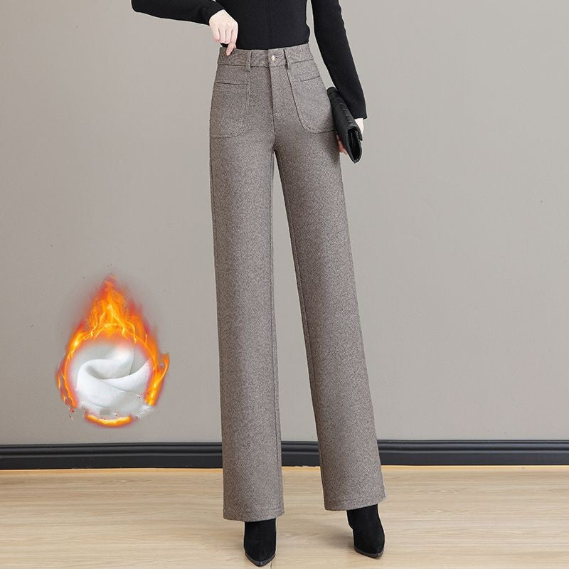 [Cadeau pour elle] Pantalon à jambe droite thermique haute taille des femmes