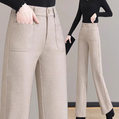 [Cadeau pour elle] Pantalon à jambe droite thermique haute taille des femmes