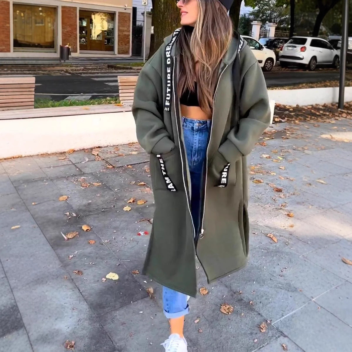 Sweat-shirt long à capuche pour femme