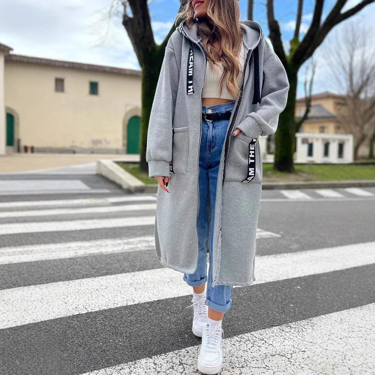 Sweat-shirt long à capuche pour femme