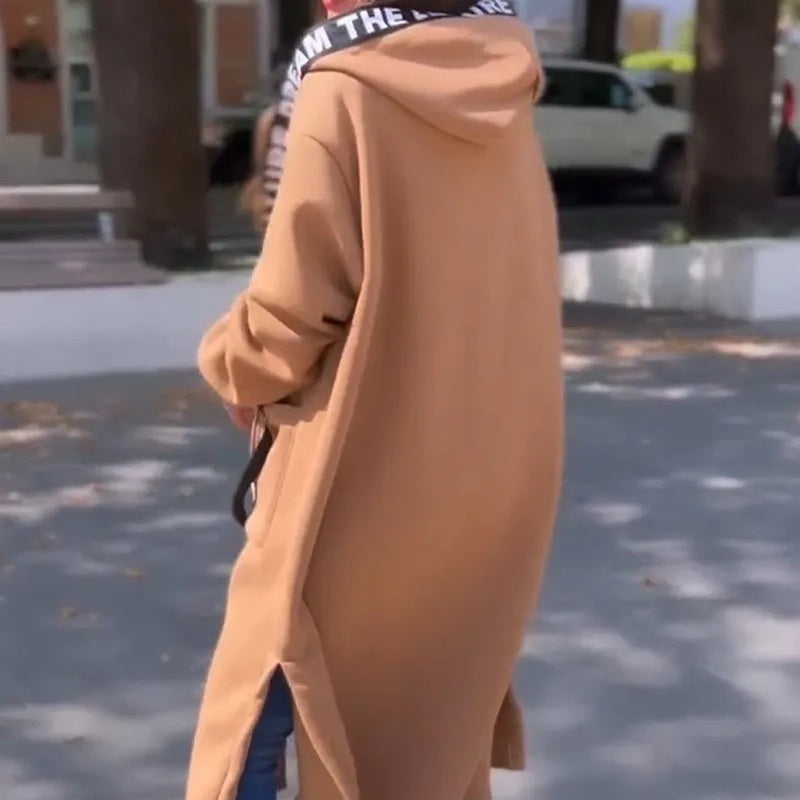 Sweat-shirt long à capuche pour femme