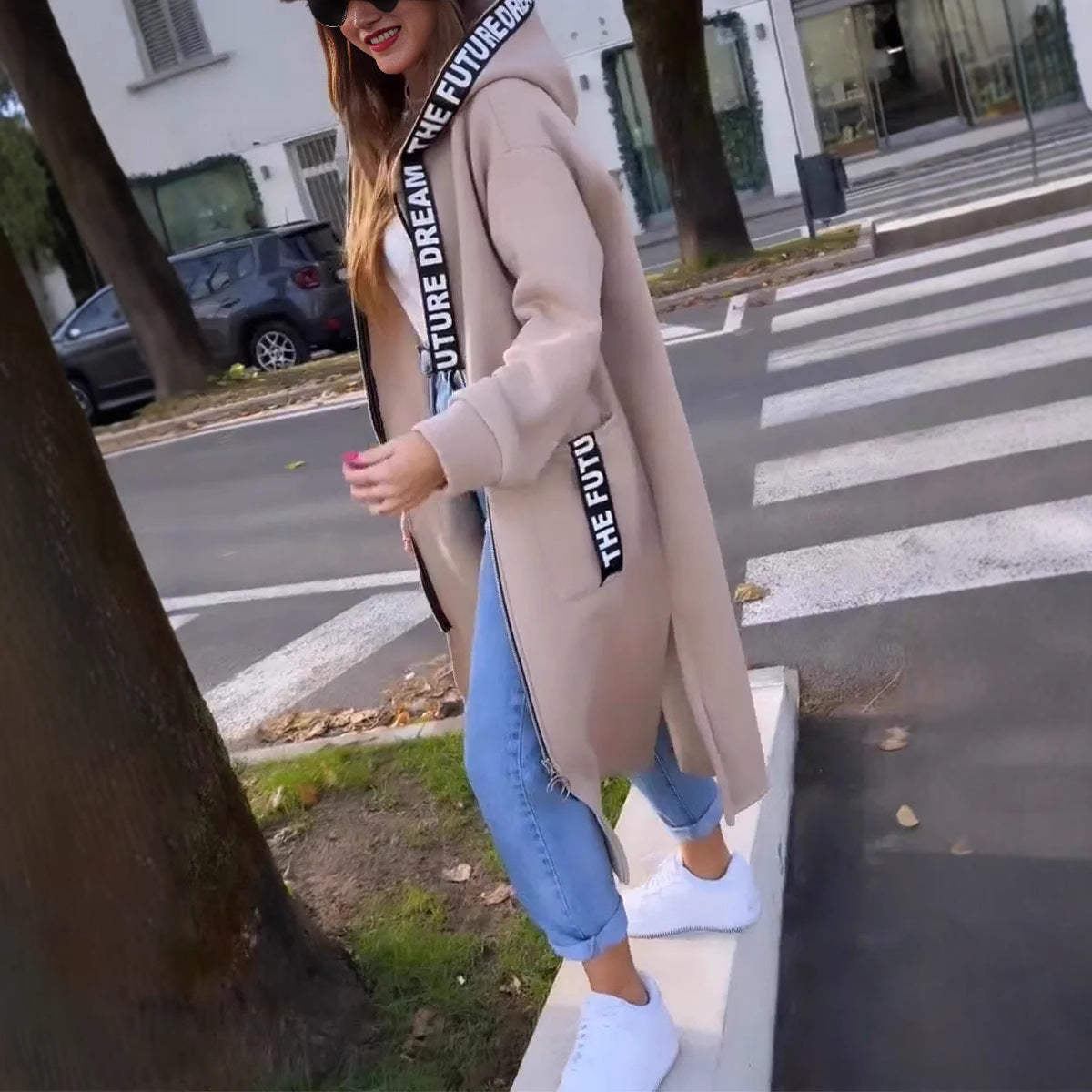 Sweat-shirt long à capuche pour femme