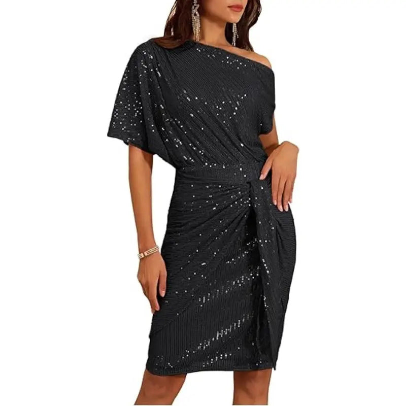 💃Soldes du dernier jour -49% DE RÉDUCTION🎉Robe plissée étincelante à une épaule✨