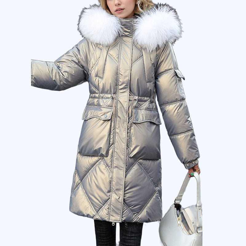 Manteau d'hiver matelassé brillant pour femmes