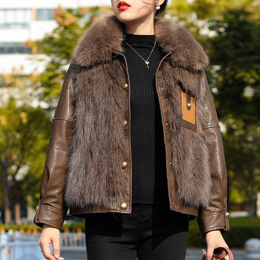 ✨Soldes du Nouvel An - 49% de réduction 💖Veste courte d'hiver pour femme en fausse fourrure faux cuir