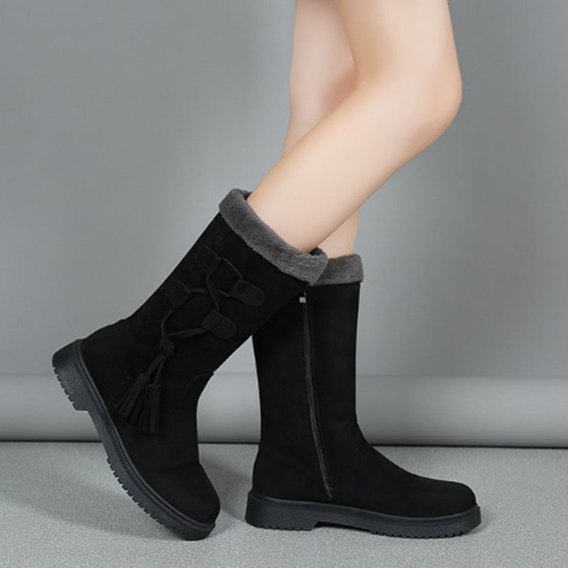 Bottes Chaudes Mi-Mollet avec Fermeture Éclair Latérale pour Femmes