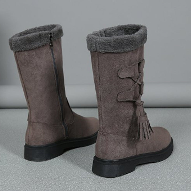 Bottes Chaudes Mi-Mollet avec Fermeture Éclair Latérale pour Femmes