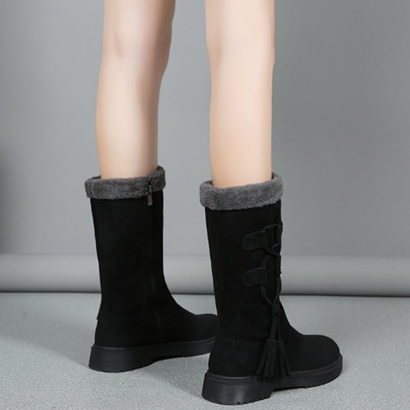 Bottes Chaudes Mi-Mollet avec Fermeture Éclair Latérale pour Femmes