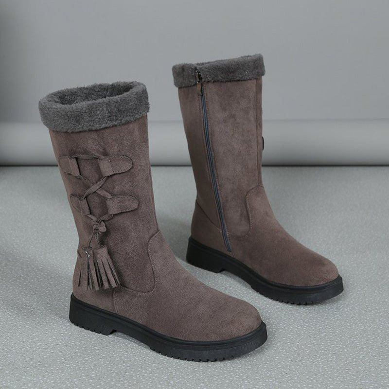 Bottes Chaudes Mi-Mollet avec Fermeture Éclair Latérale pour Femmes