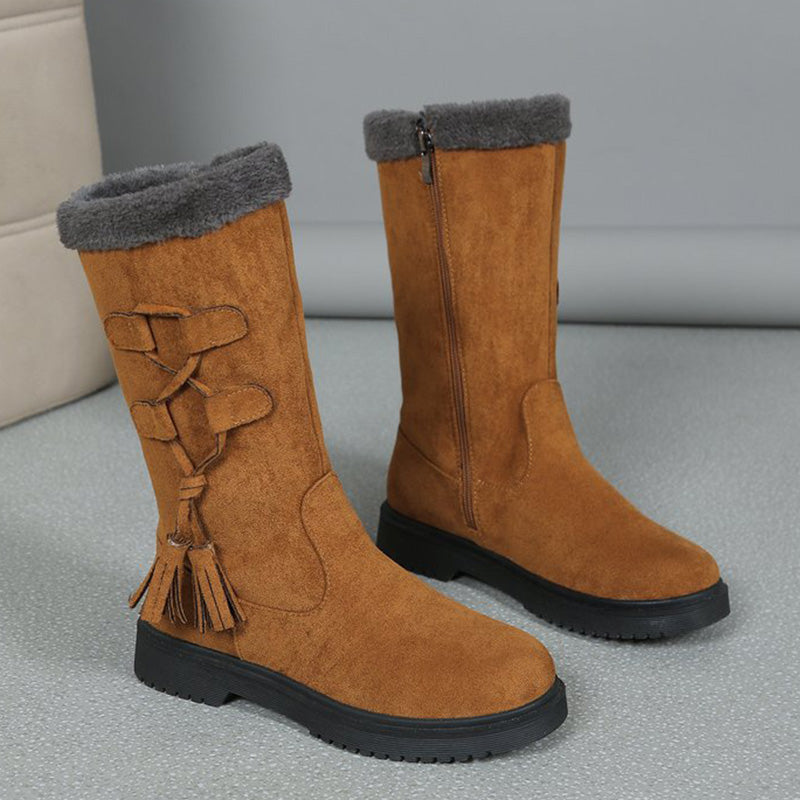 Bottes Chaudes Mi-Mollet avec Fermeture Éclair Latérale pour Femmes