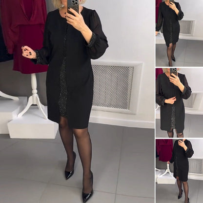 🔥Nouveautés 2025 en prévente🍃Robe midi noire décorée de strass
