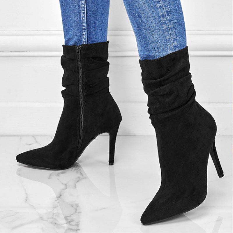 💖2025 Vente à chaud📢56 % de réduction！！！📍Bottes courtes à talons hauts et à bouts pointus pour femmes