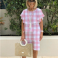 Robe Longueur Genou en Coton à Manches Courtes avec Détails à Volants
