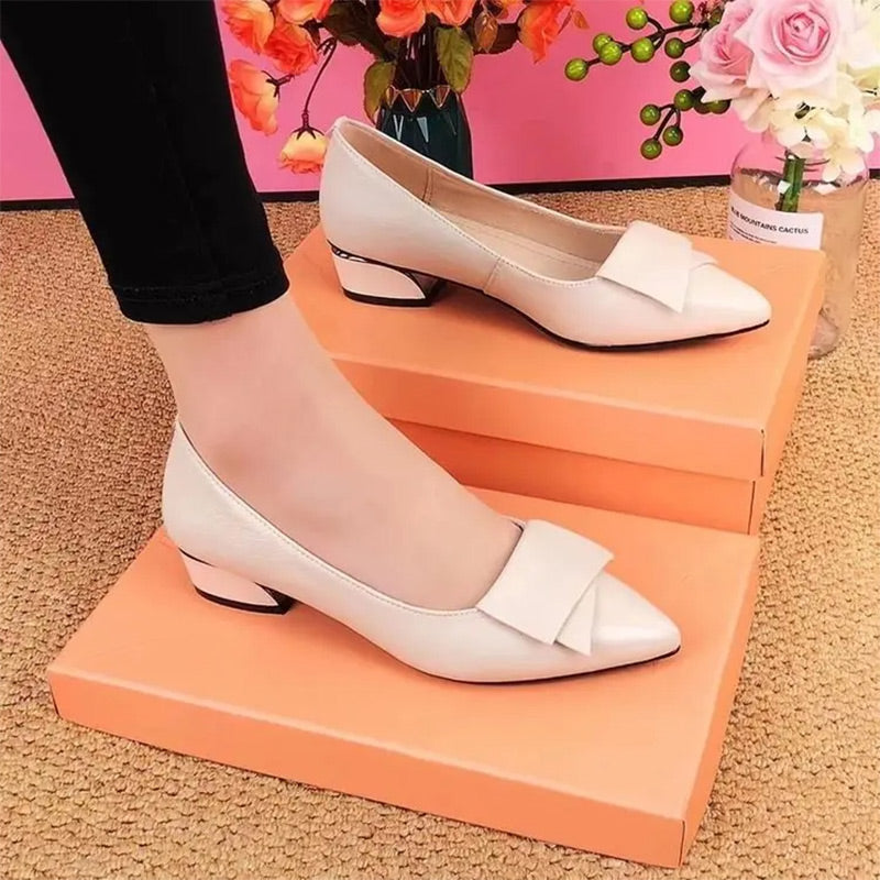 Escarpins élégants à talons bas en cuir PU pour femmes