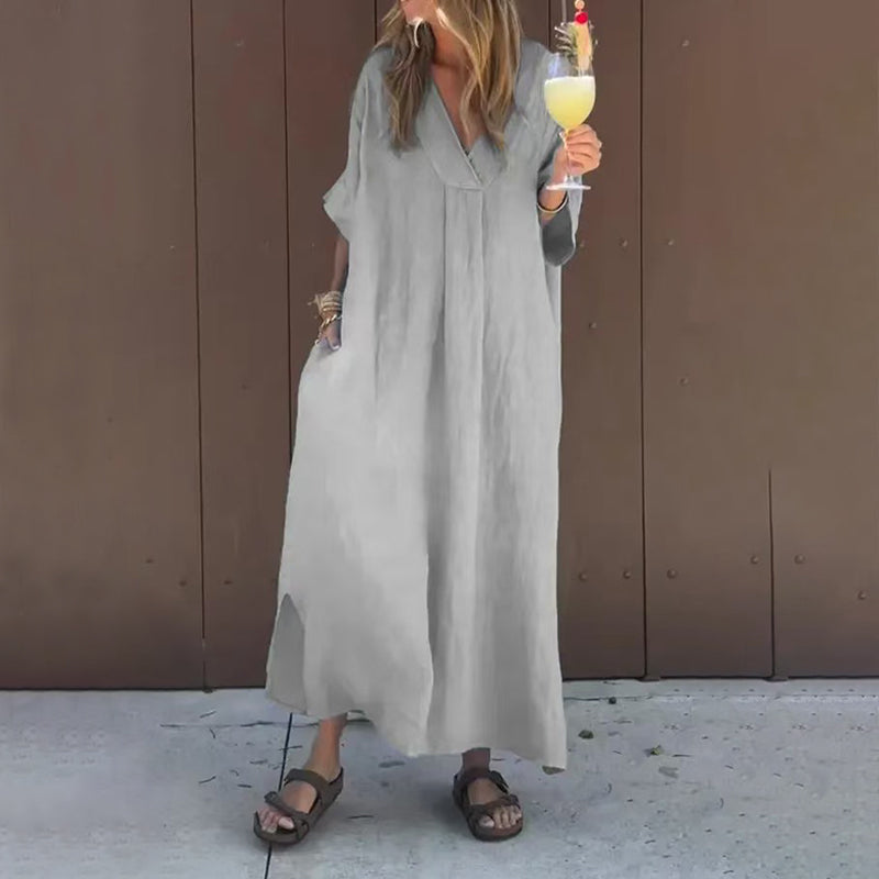 Robe fluide décontractée à col en V pour femmes
