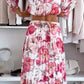 Ensemble deux pièces à motif floral : blouse épaules dénudées & jupe longue