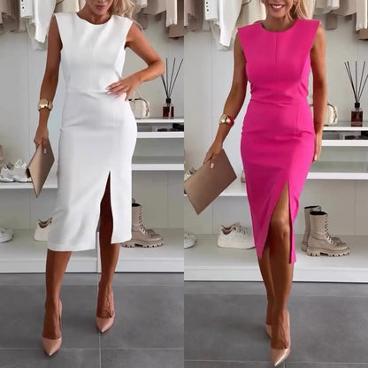 Robe bodycon sans manches avec fente pour femmes