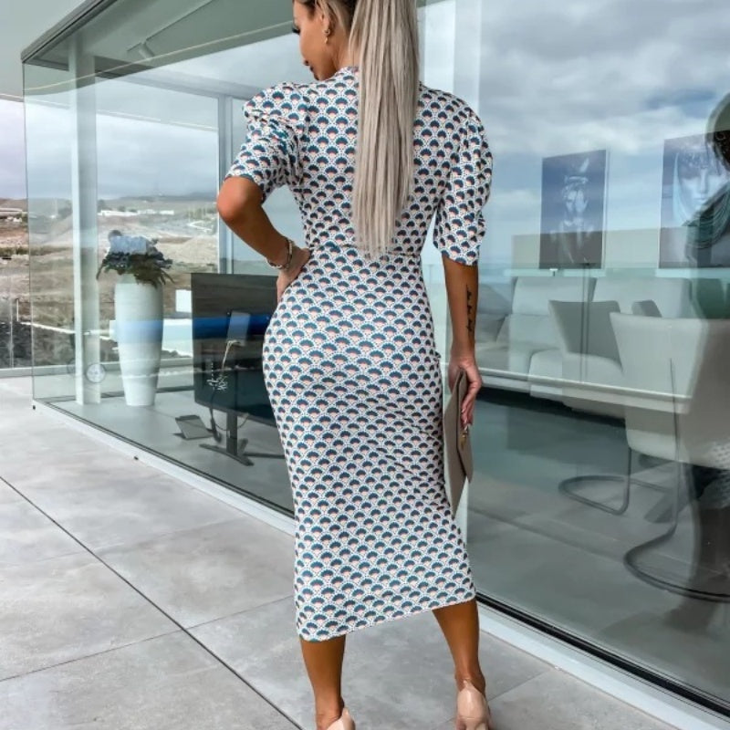 Meilleures ventes de robes imprimées à manches courtes et à col en V pour femmes