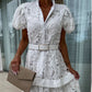 Robe rétro en dentelle évidée à manches courtes pour femme