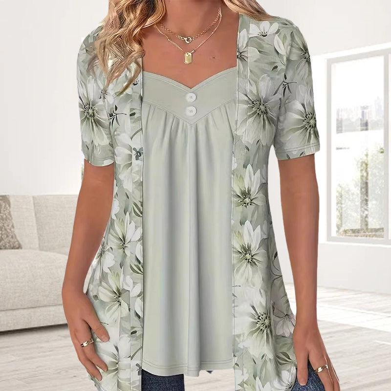 Top patchwork floral irrégulier pour femmes