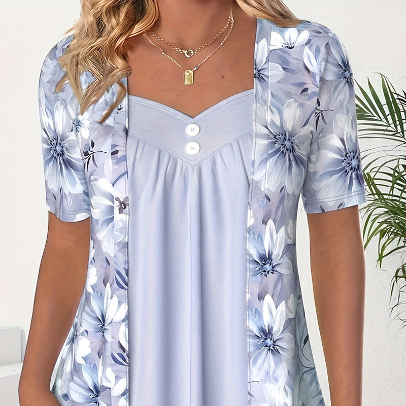Top patchwork floral irrégulier pour femmes