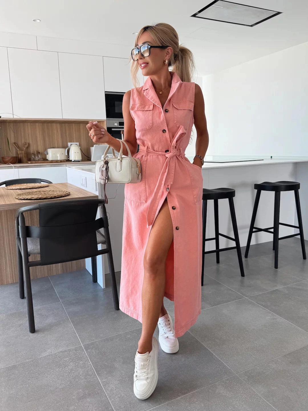 🔥2025 NOUVELLES VENTES 50% DE RÉDUCTION💥Robe en denim solide à poches boutonnées