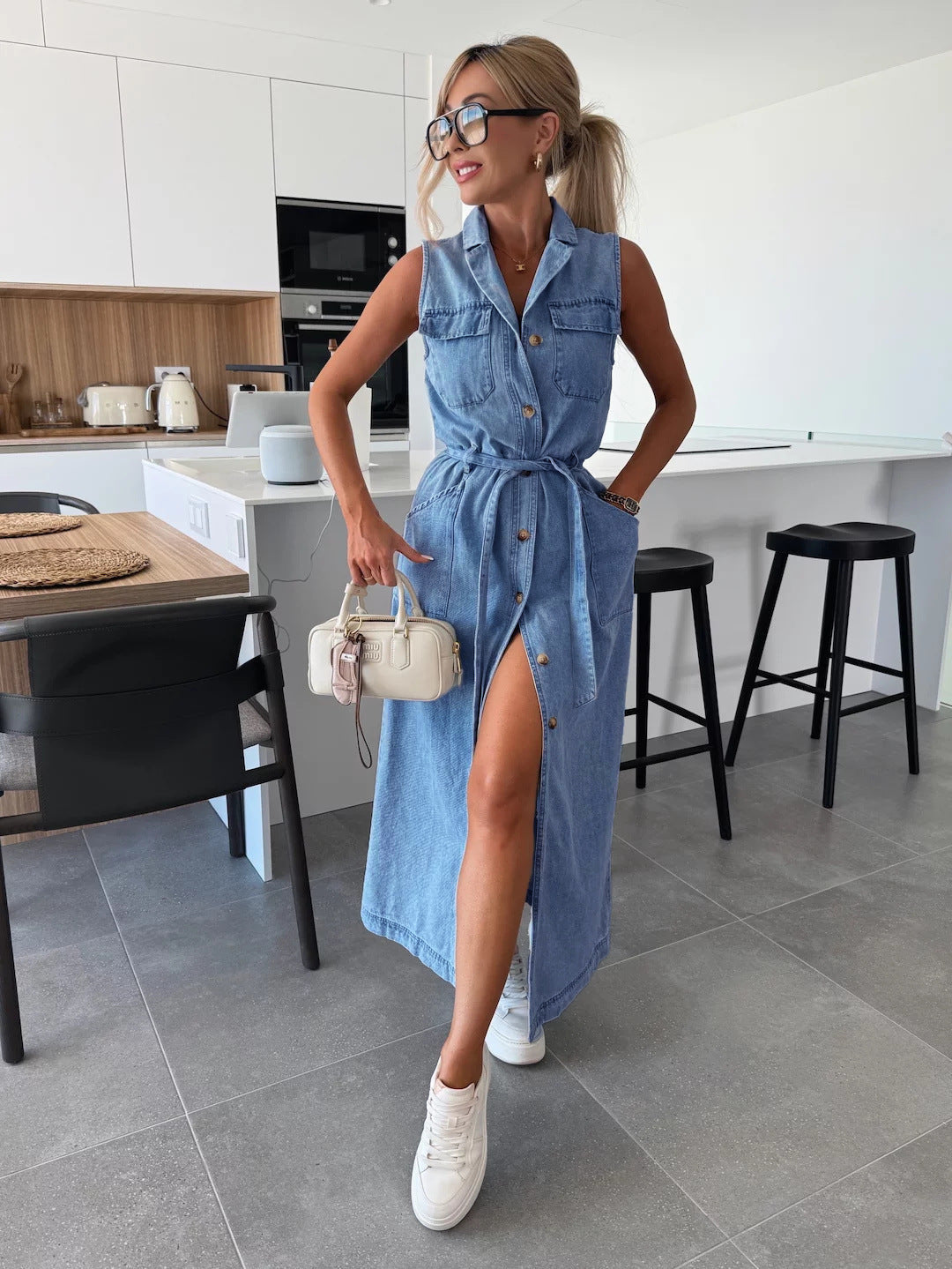 🔥2025 NOUVELLES VENTES 50% DE RÉDUCTION💥Robe en denim solide à poches boutonnées
