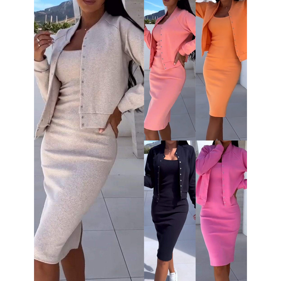 ❤️ Temps limité moitié prix - Ensemble robe et veste à bretelles spaghetti