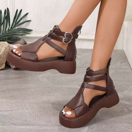Sandales orthopédiques pour femmes avec plateforme et semelle compensée en cuir souple