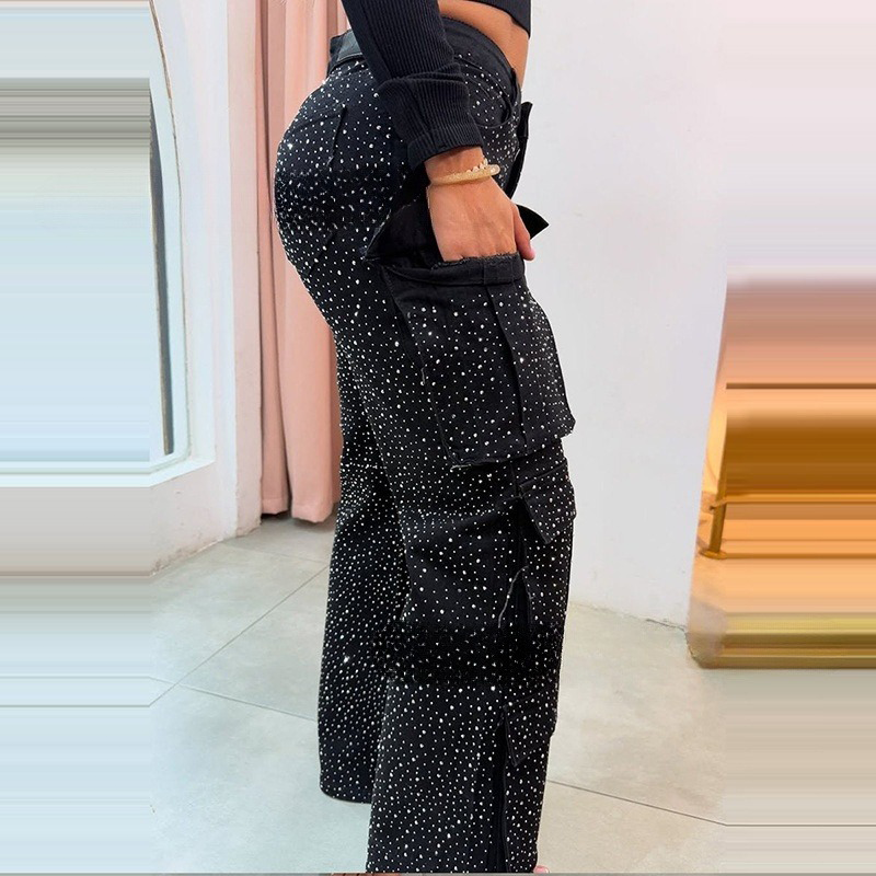 💎  Pantalon large à poches pour femmes, orné de diamants | Léger et élégant  ✨