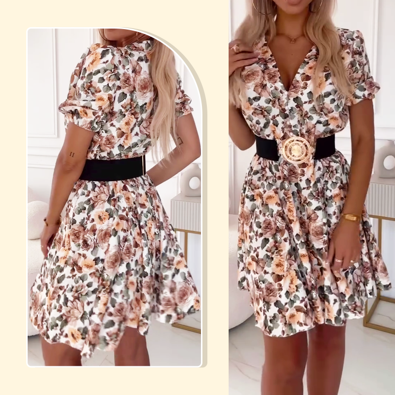Mini robe à imprimé floral et col en V pour femmes