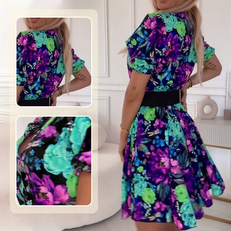 Mini robe à imprimé floral et col en V pour femmes