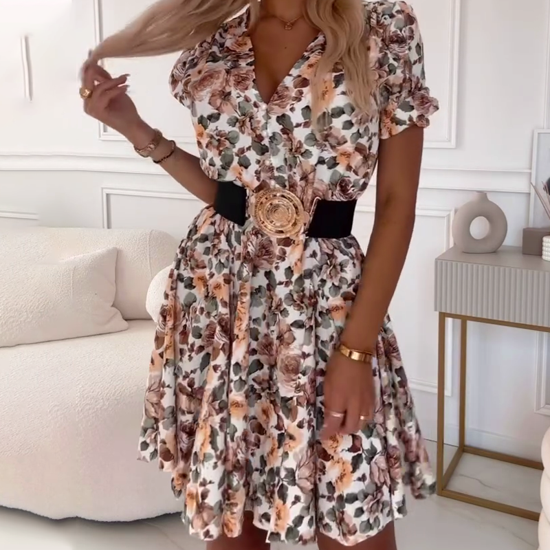 Mini robe à imprimé floral et col en V pour femmes