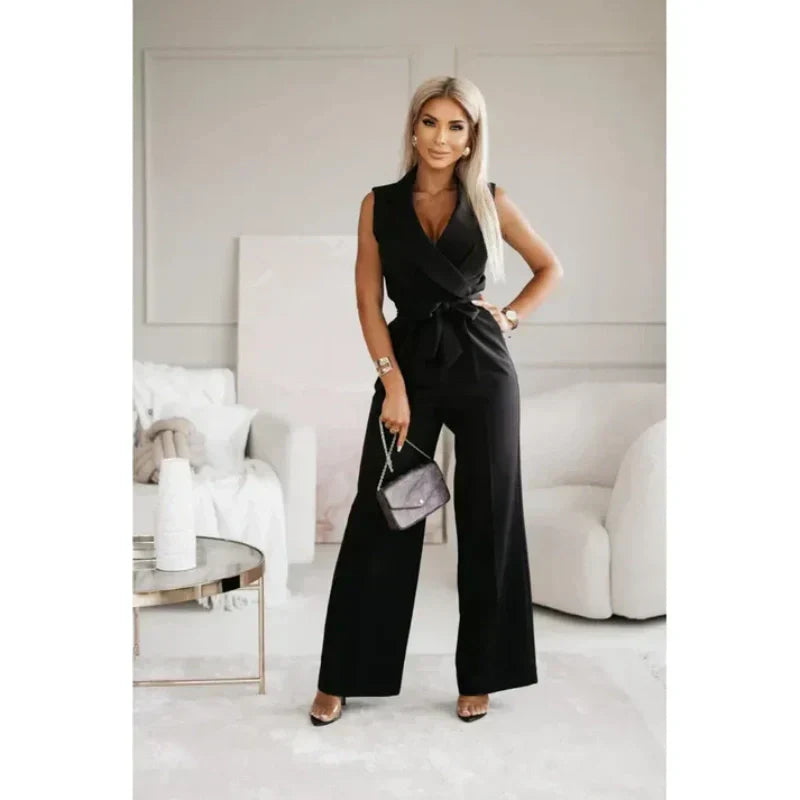 [M-2XL]☀️Women's Sans manches col en V solide Jumpsuit🕊️