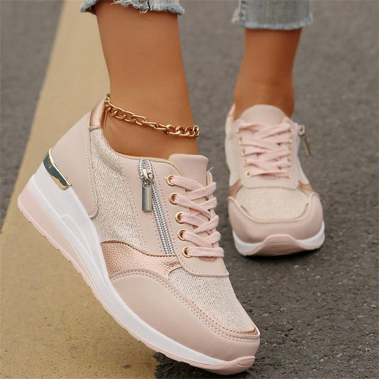 Chaussures orthopédiques à semelle compensée pour femmes, sport et loisirs, avec fermeture éclair latérale