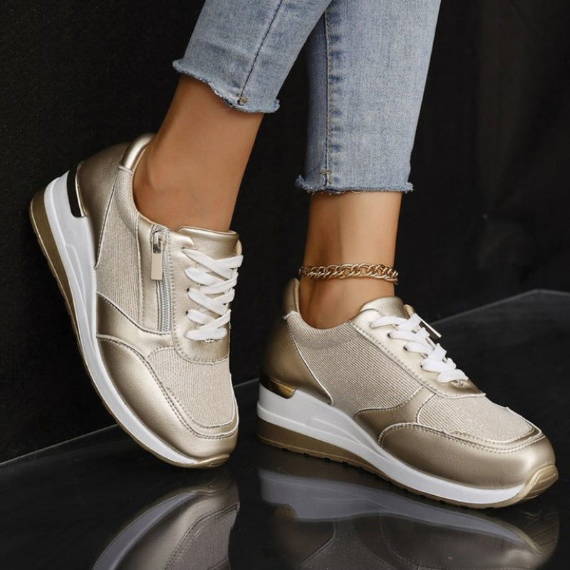 Chaussures orthopédiques à semelle compensée pour femmes, sport et loisirs, avec fermeture éclair latérale