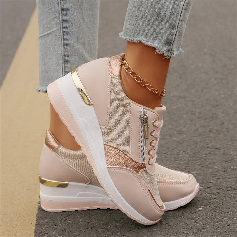Chaussures orthopédiques à semelle compensée pour femmes, sport et loisirs, avec fermeture éclair latérale