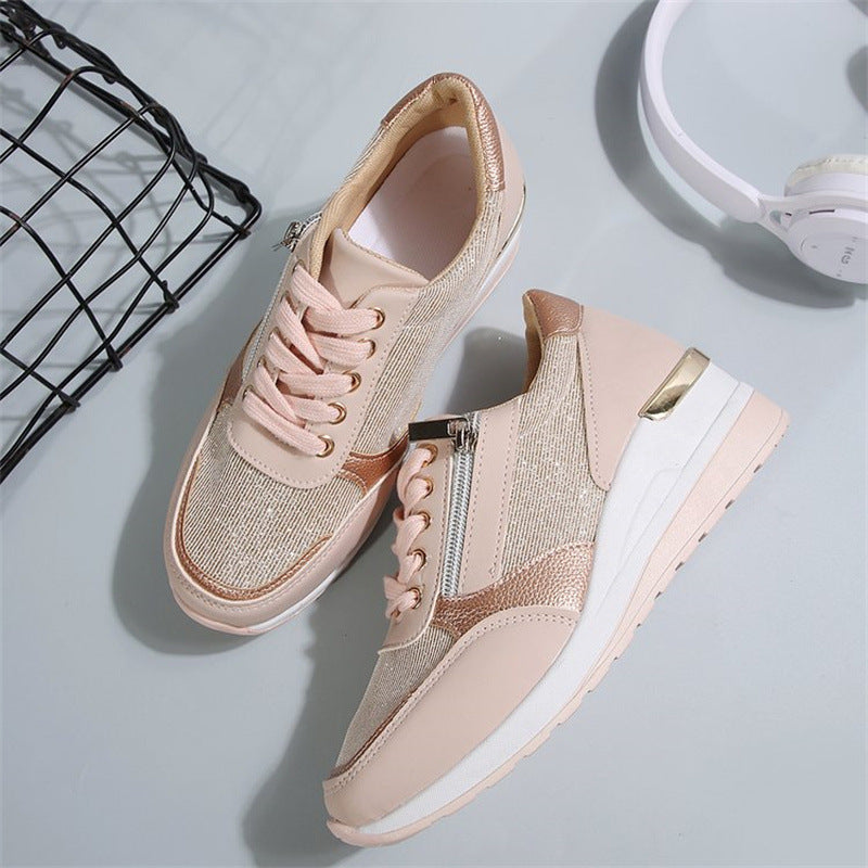 Chaussures orthopédiques à semelle compensée pour femmes, sport et loisirs, avec fermeture éclair latérale