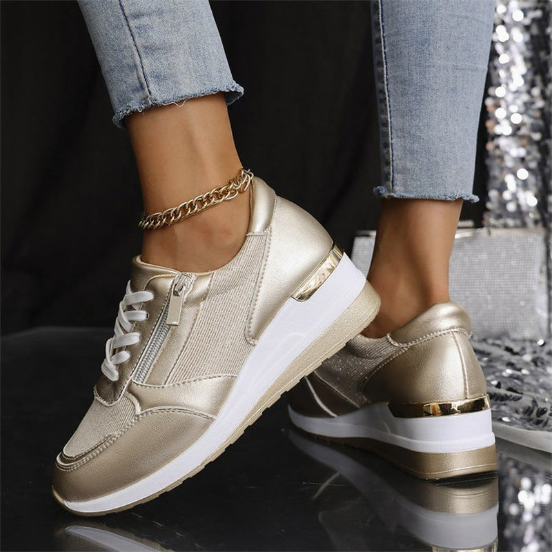 Chaussures orthopédiques à semelle compensée pour femmes, sport et loisirs, avec fermeture éclair latérale