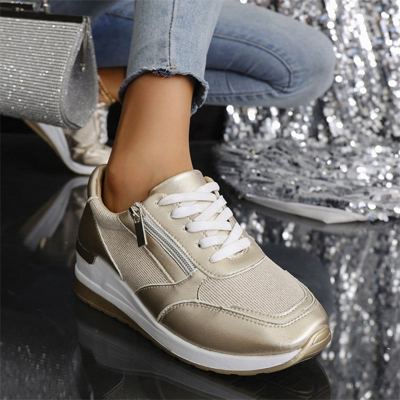 Chaussures orthopédiques à semelle compensée pour femmes, sport et loisirs, avec fermeture éclair latérale