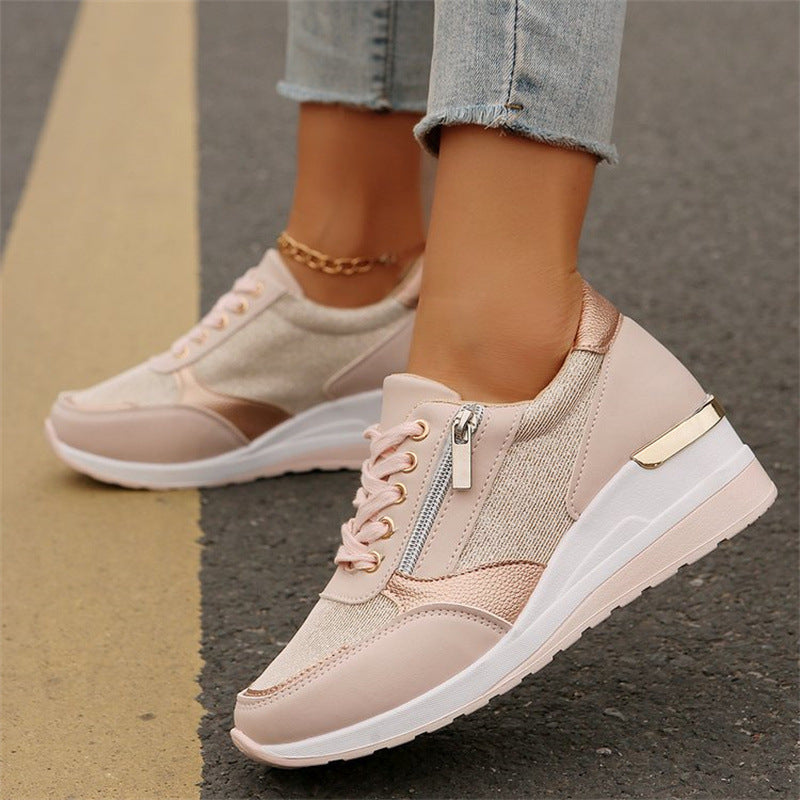 Chaussures orthopédiques à semelle compensée pour femmes, sport et loisirs, avec fermeture éclair latérale